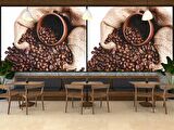 Çuvalda Kahve Çekirdekli Cafe Duvar Kağıdı Baskı