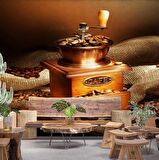 Kahve Çekme Makineli Cafe Duvar Kağıdı Baskı