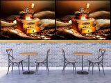 Kahve Çekme Makineli Cafe Duvar Kağıdı Baskı