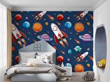 Uzay Desenli Duvar Kağıdı Baskı