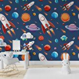 Uzay Desenli Duvar Kağıdı Baskı