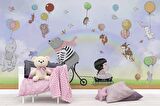 Balonlu Ayıcık ve Kız Çocuğu Duvar Kağıdı Baskı