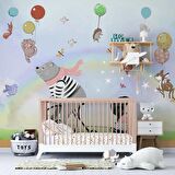 Balonlu Ayıcık ve Kız Çocuğu Duvar Kağıdı Baskı