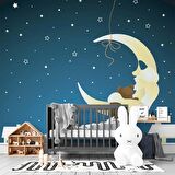 Ay Yıldızlı Gece Çocuk Odası Duvar Kağıdı Baskı