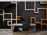 Gold-Siyah Geometrik Şekilli 3 Boyutlu Duvar Kağıdı Baskı