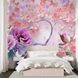 Pembe Çiçekli Ağaç Desenli Duvar Kağıdı