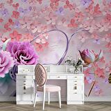 Pembe Çiçekli Ağaç Desenli Duvar Kağıdı