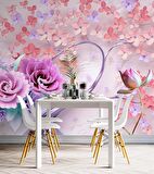 Pembe Çiçekli Ağaç Desenli Duvar Kağıdı