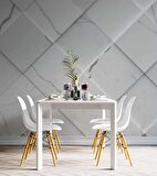 Beyaz Dörtgen Mermer Görünümlü Duvar Kağıdı Baskı