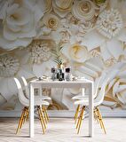 Krem Renginde Gül Desenli Duvar Kağıdı Baskı