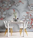 Yuvarlak Üstünde Çiçek Desenli Duvar Kağıdı Baskı
