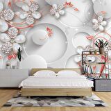 Yuvarlak Üstünde Çiçek Desenli Duvar Kağıdı Baskı