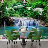 Şelale, Göl ve Orman Manzaralı Duvar Kağıdı Baskı