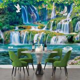 Şelale,Göl, Kuş ve Orman Manzaralı Duvar Kağıdı Baskı