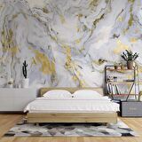 Beyaz-Altın Mermer Desenli Duvar Kağıdı Baskı