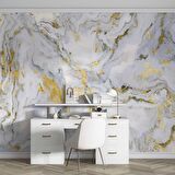 Beyaz-Altın Mermer Desenli Duvar Kağıdı Baskı