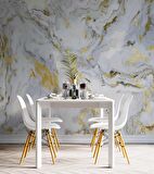 Beyaz-Altın Mermer Desenli Duvar Kağıdı Baskı