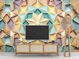 Renkli Geometrik Desenli Renkli Duvar Kağıdı Baskı
