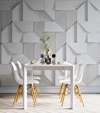 3 Boyutlu Beyaz Geometrik Kabartma Görünümlü Duvar Kağıdı Baskı