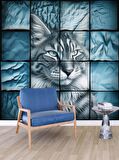Turkuaz Kedi Temalı Duvar Kağıdı Baskı