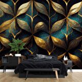 Gold-Mavi Desenli Duvar Kağıdı Baskı