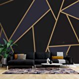 Gold,Siyah ve Lacivert Üçgen Desenli Duvar Kağıdı Baskı