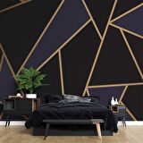 Gold,Siyah ve Lacivert Üçgen Desenli Duvar Kağıdı Baskı