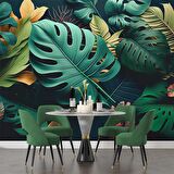 Yeşil Yaprak Desenli Duvar Kağıdı Baskı