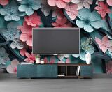 Renkli Çiçek Temalı Duvar Kağıdı Baskı