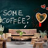 Kahve Bardağı ve Yazı Temalı Cafe Duvar Kağıdı Baskı