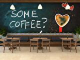 Kahve Bardağı ve Yazı Temalı Cafe Duvar Kağıdı Baskı