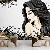 Kadın Desenli Kuaför Duvar Kağıdı Baskı