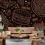 Hamburger Temalı Cafe Duvar Kağıdı Baskı