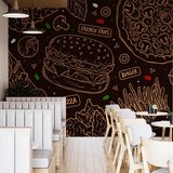 Hamburger Temalı Cafe Duvar Kağıdı Baskı