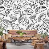 Fast-Food Desenli Cafe Duvar Kağıdı Baskı
