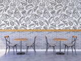 Fast-Food Desenli Cafe Duvar Kağıdı Baskı