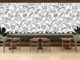 Fast-Food Desenli Cafe Duvar Kağıdı Baskı