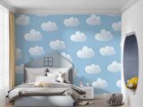 Bulut Desenli Çocuk Odası Duvar Kağıdı Baskı
