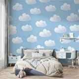 Bulut Desenli Çocuk Odası Duvar Kağıdı Baskı