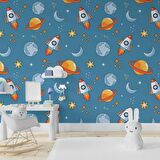 Uzay Temalı Çocuk Odası Duvar Kağıdı Baskı
