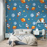 Uzay Temalı Çocuk Odası Duvar Kağıdı Baskı