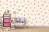 Pembe Yıldız Desenli Çocuk Odası Duvar Kağıdı Baskı