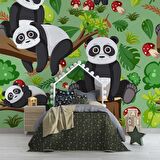 Panda Temalı Çocuk Odası Duvar Kağıdı Baskı