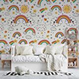 Bulut-Gökkuşağı Temalı Duvar Kağıdı Baskı