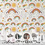 Bulut-Gökkuşağı Temalı Duvar Kağıdı Baskı