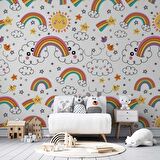 Bulut-Gökkuşağı Temalı Duvar Kağıdı Baskı