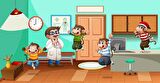 Doktor ve Maymun Desenli Çocuk Oyun Odası Duvar Kağıdı Baskı