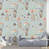 Ayıcık ve Balon Desenli Bebek Odası Duvar Kağıdı Baskı