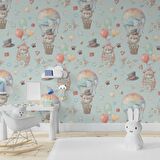 Ayıcık ve Balon Desenli Bebek Odası Duvar Kağıdı Baskı