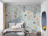 Ayıcık ve Balon Desenli Bebek Odası Duvar Kağıdı Baskı
